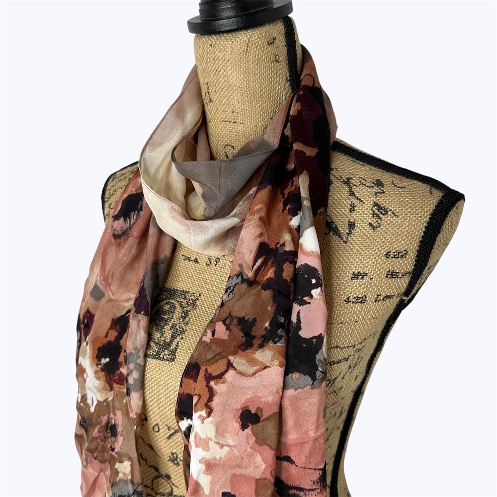 Vince Camuto Floral Watercolor Scarf Pink Silk Blend Lightweight Spring Layering